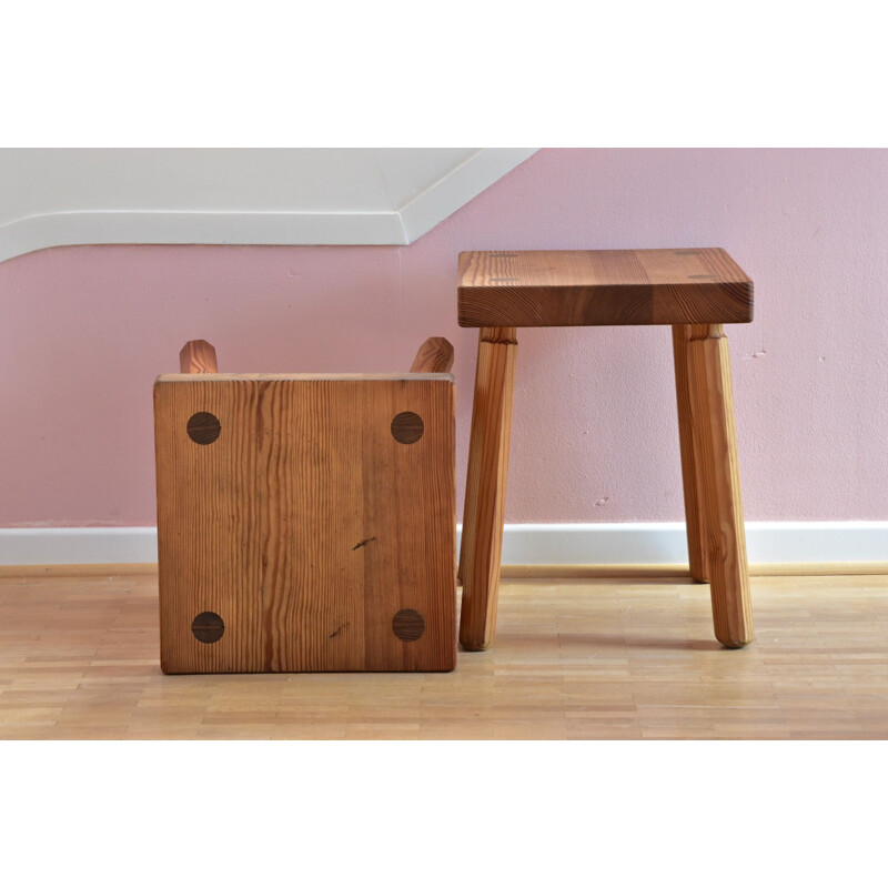 Pair of Vintage Mid-Century modern Stool in Pine, 1960s