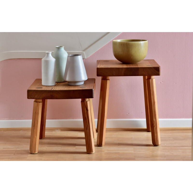 Pair of Vintage Mid-Century modern Stool in Pine, 1960s