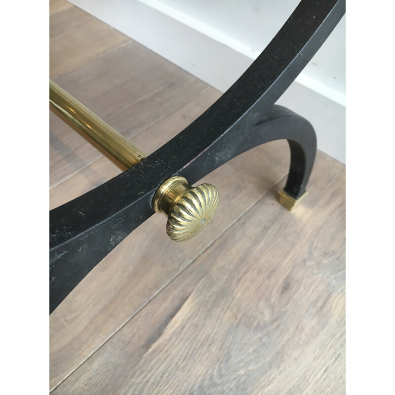 Vintage brass and blackened steel coffee table, 1950