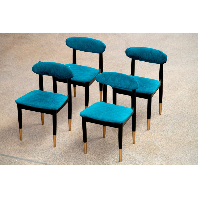 Ensemble Table et 4 chaises scandinave vintage  Noir et or, 1960