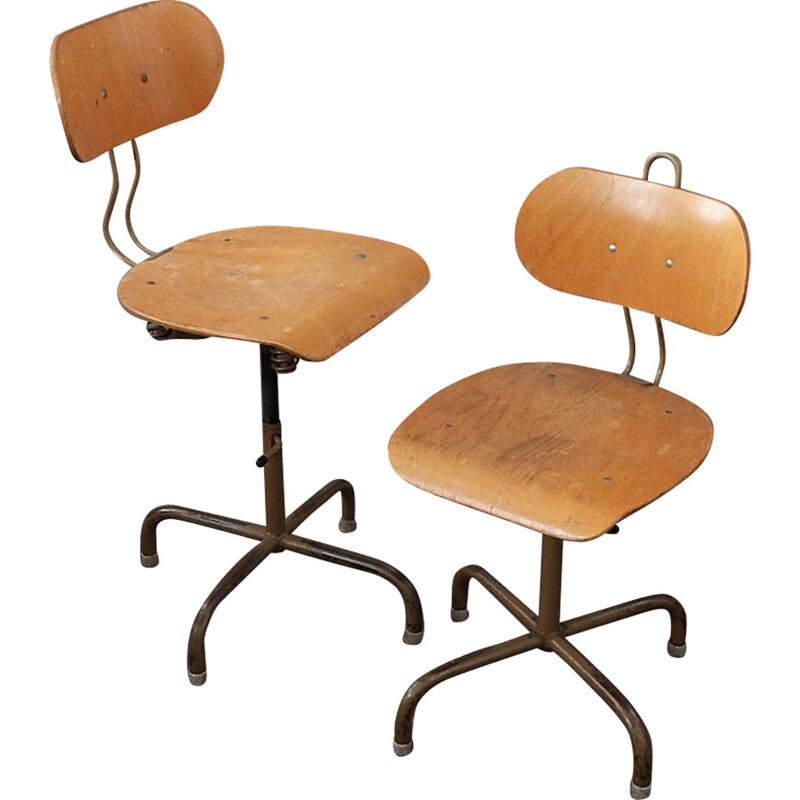 Set of 2 height-adjustable industrial chairs - 1970s