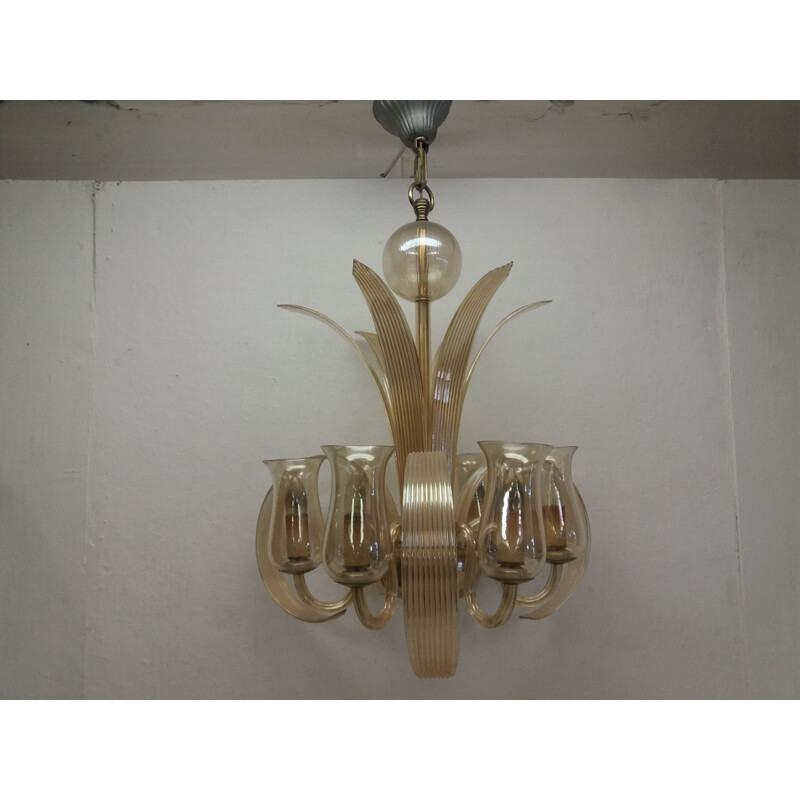 Lampadario vintage in vetro Ardeco, Cecoslovacchia 1930