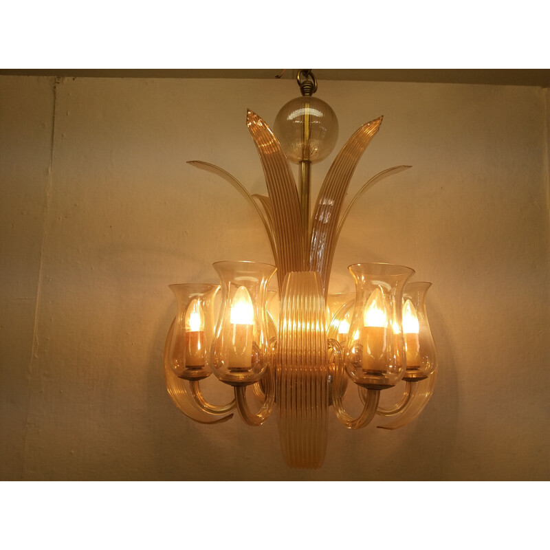 Vintage glass chandelier Ardeco, Czechoslovakia 1930