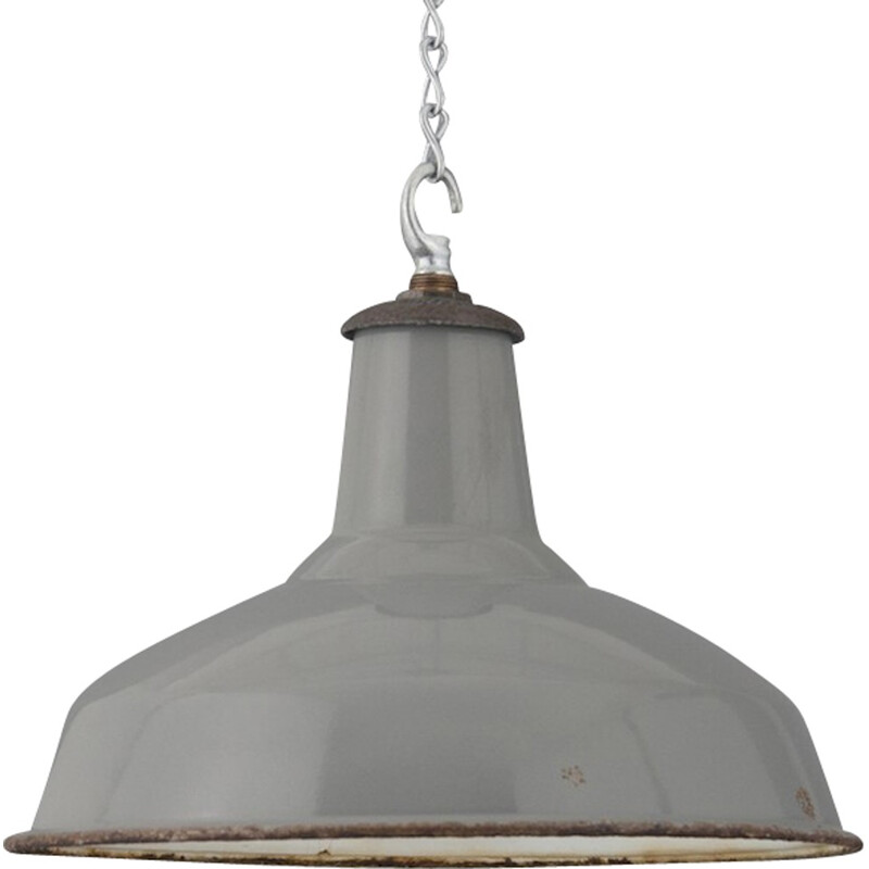 Benjamin industrial grey hanging lamp in steel - 1950s