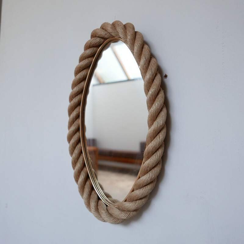  Mid century french rope mirror by Audoux-Minet, France 1960s 