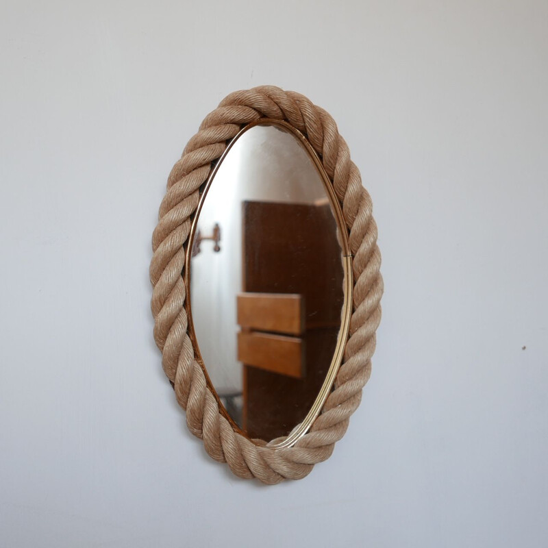  Miroir en corde français vintage par Audoux-Minet, France 1960s 