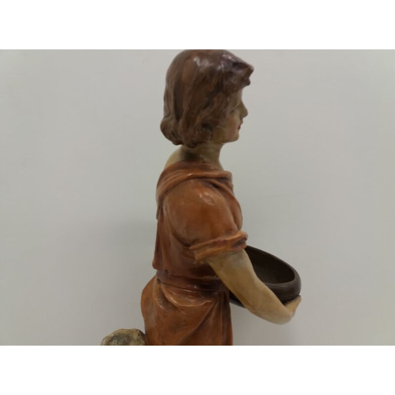 Statue vintage de fille en terre cuite Art Déco, Tchécoslovaquie 1930