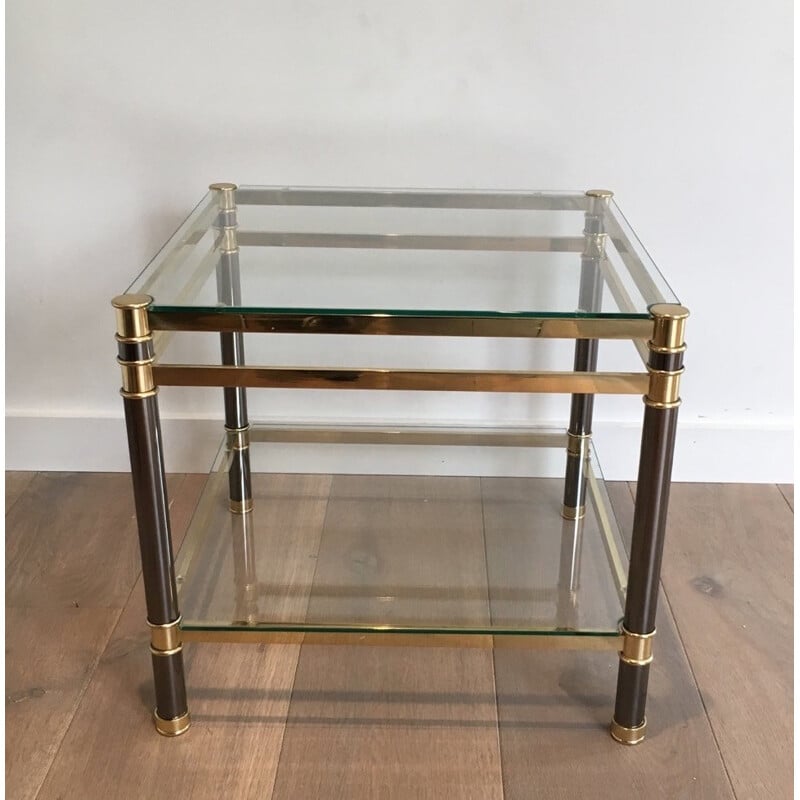 Pair of small side tables in brass and glass - 1970s