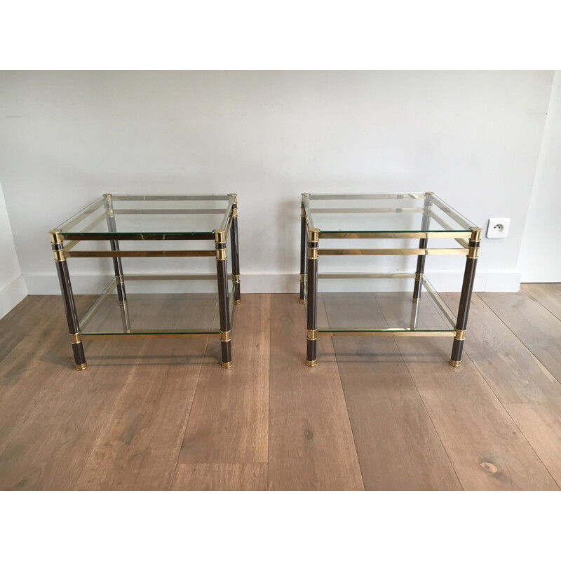 Pair of small side tables in brass and glass - 1970s