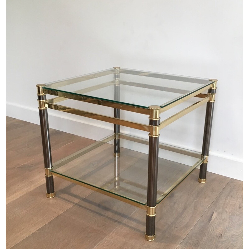 Pair of small side tables in brass and glass - 1970s