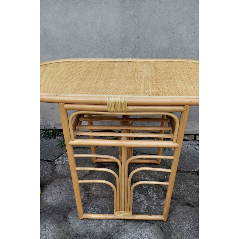 Set of vintage table and 2chairs rattan dining, 1980s