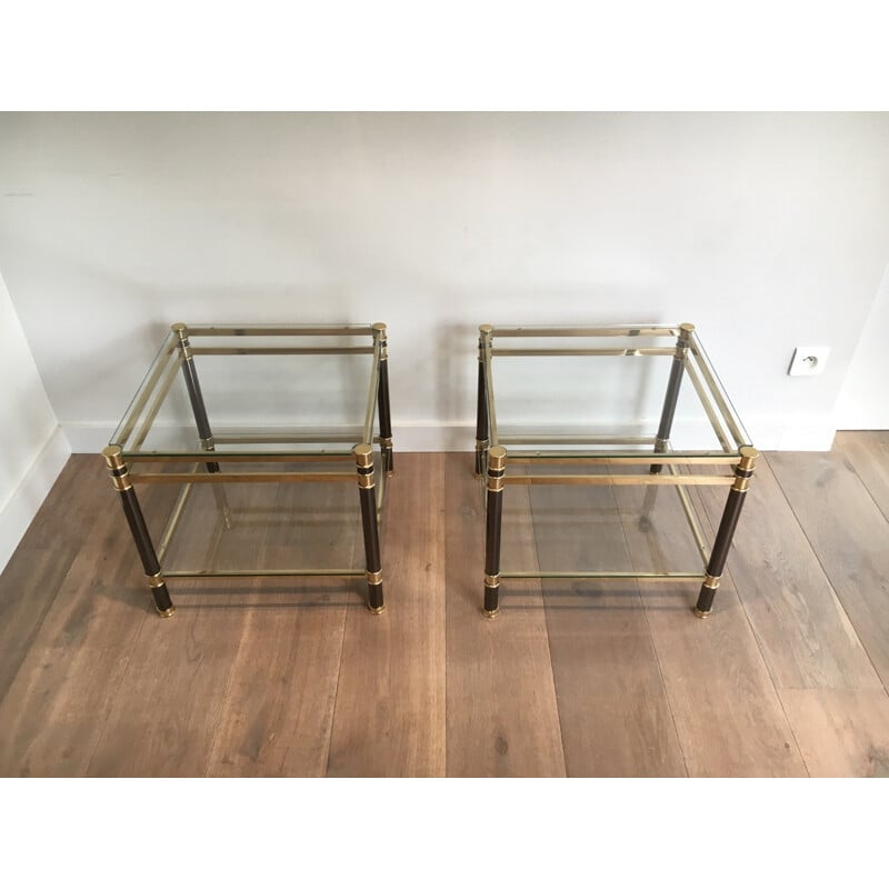 Pair of small side tables in brass and glass - 1970s