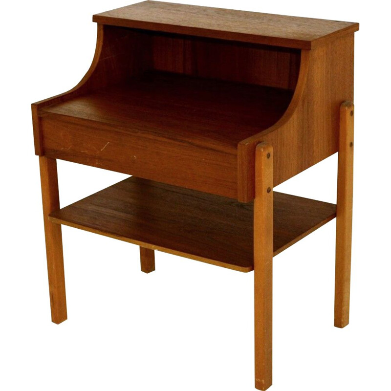 Vintage teak and beech bedside table, Sweden 1960