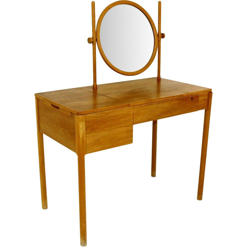 Vintage oak dressing table with swivel mirror, Sweden 1960s