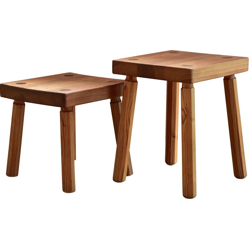 Pair of Vintage Mid-Century modern Stool in Pine, 1960s