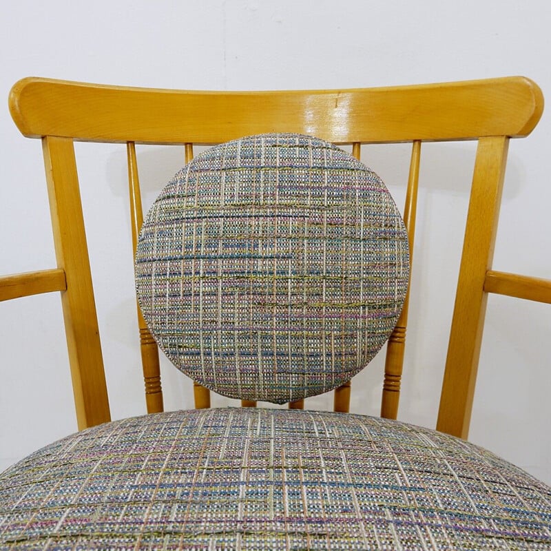 Pair of mid century wooden armchairs with new upholstery