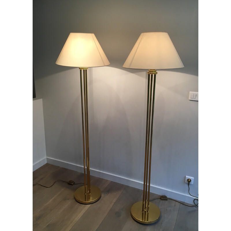 Pair of floor lamps in brass - 1970s