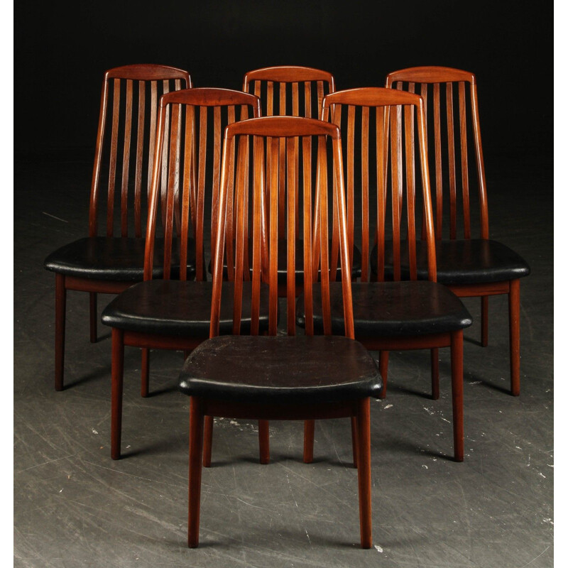 Set of 6 vintage danish chairs in solid teak and leather seats,1960s