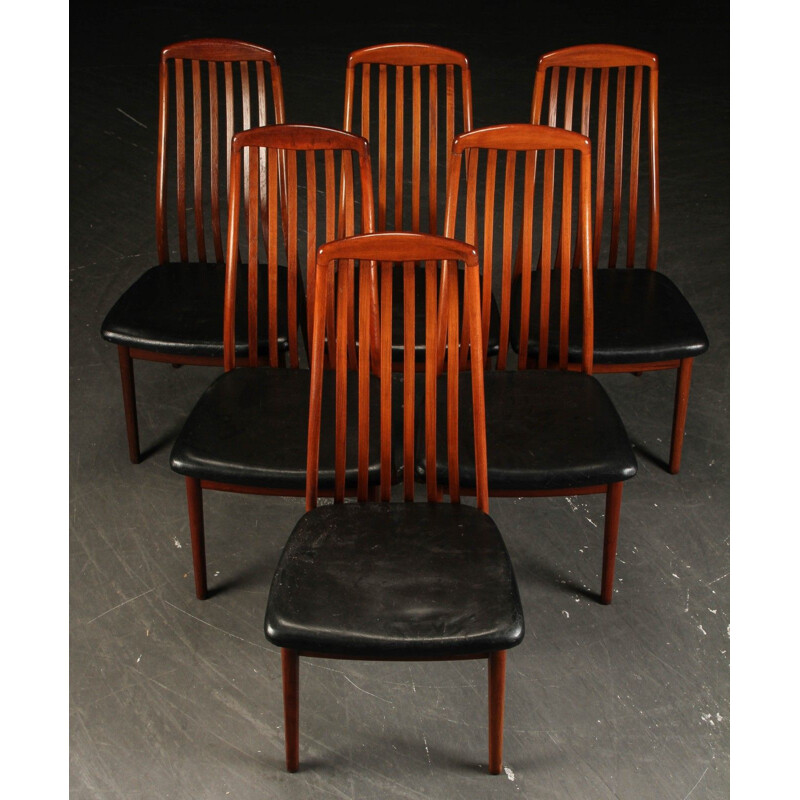 Set of 6 vintage danish chairs in solid teak and leather seats,1960s
