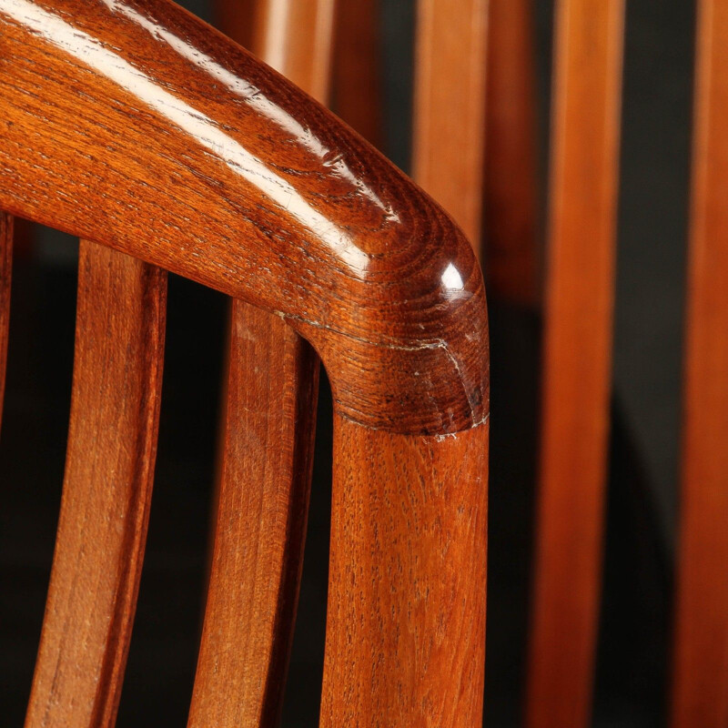 Set of 6 vintage danish chairs in solid teak and leather seats,1960s