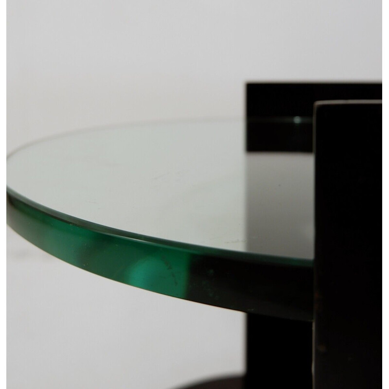 Pair of vintage end-tables in dark wood and glass, 1970s