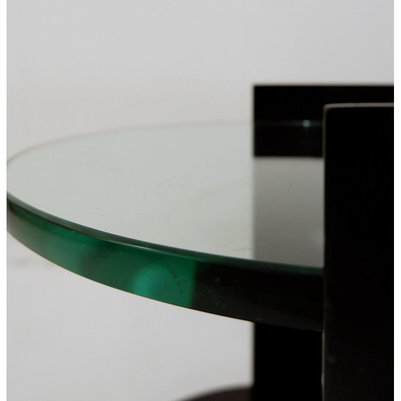 Pareja de mesas auxiliares vintage de madera oscura y cristal, 1970