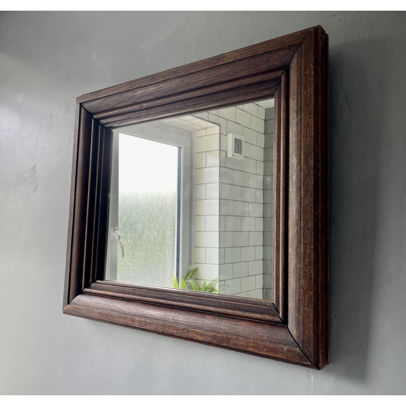 Mid century rectangular mirror with thick wooden frame, 1930s