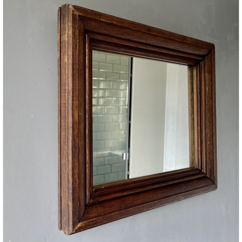 Mid century rectangular mirror with thick wooden frame, 1930s