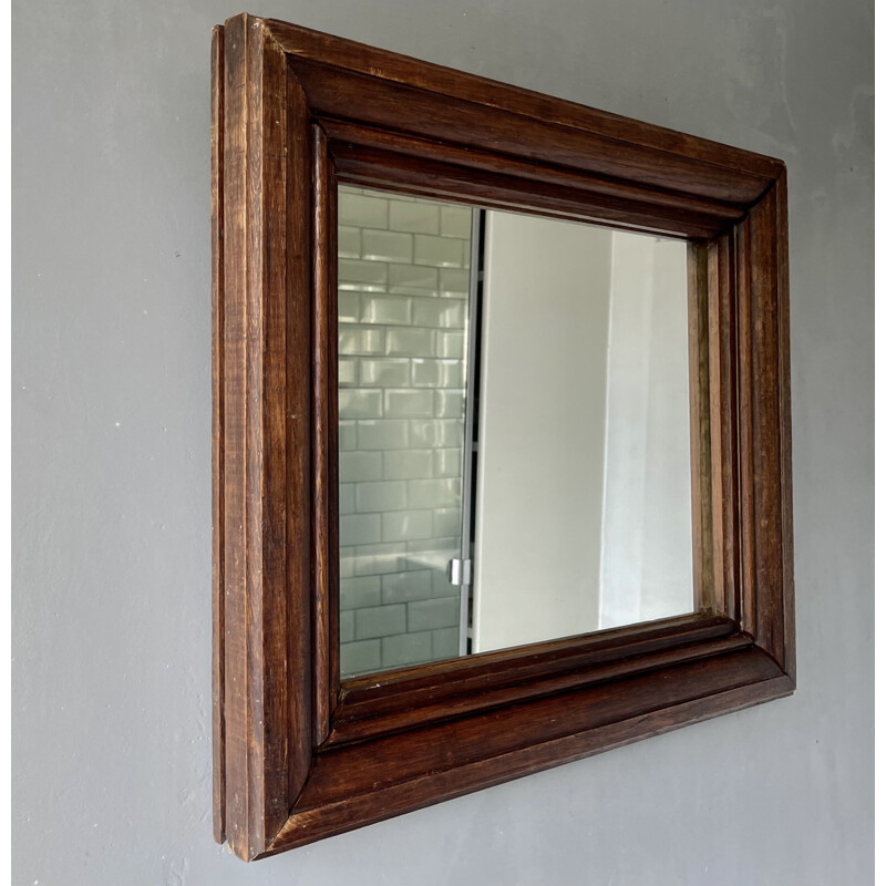 Miroir rectangulaire vintage avec cadre en bois épais, 1930