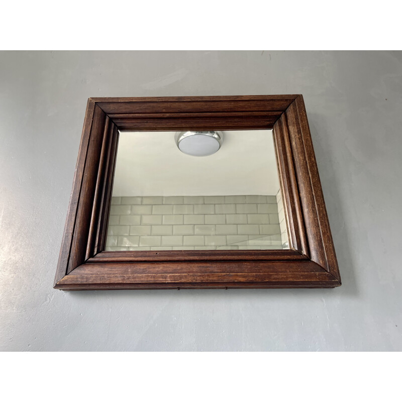 Mid century rectangular mirror with thick wooden frame, 1930s