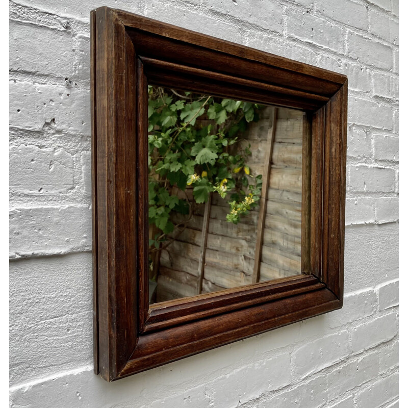 Mid century rectangular mirror with thick wooden frame, 1930s
