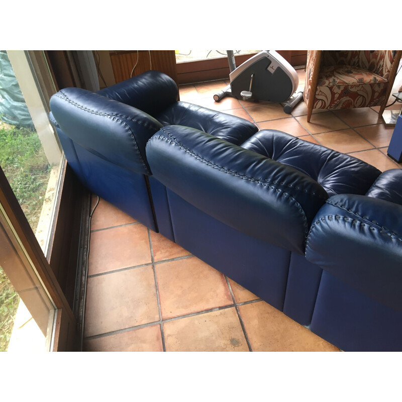 Blue vintage leather sofa DS 101 for De Sede, 1970s