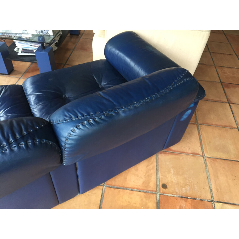 Vintage-Sofa aus blauem Leder DS 101 für De Sede, 1970