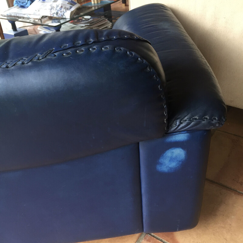 Blue vintage leather sofa DS 101 for De Sede, 1970s