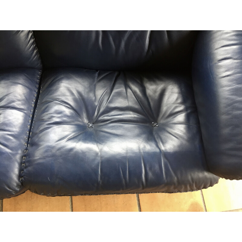 Vintage-Sofa aus blauem Leder DS 101 für De Sede, 1970