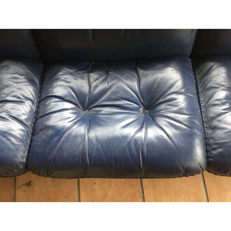 Blue vintage leather sofa DS 101 for De Sede, 1970s