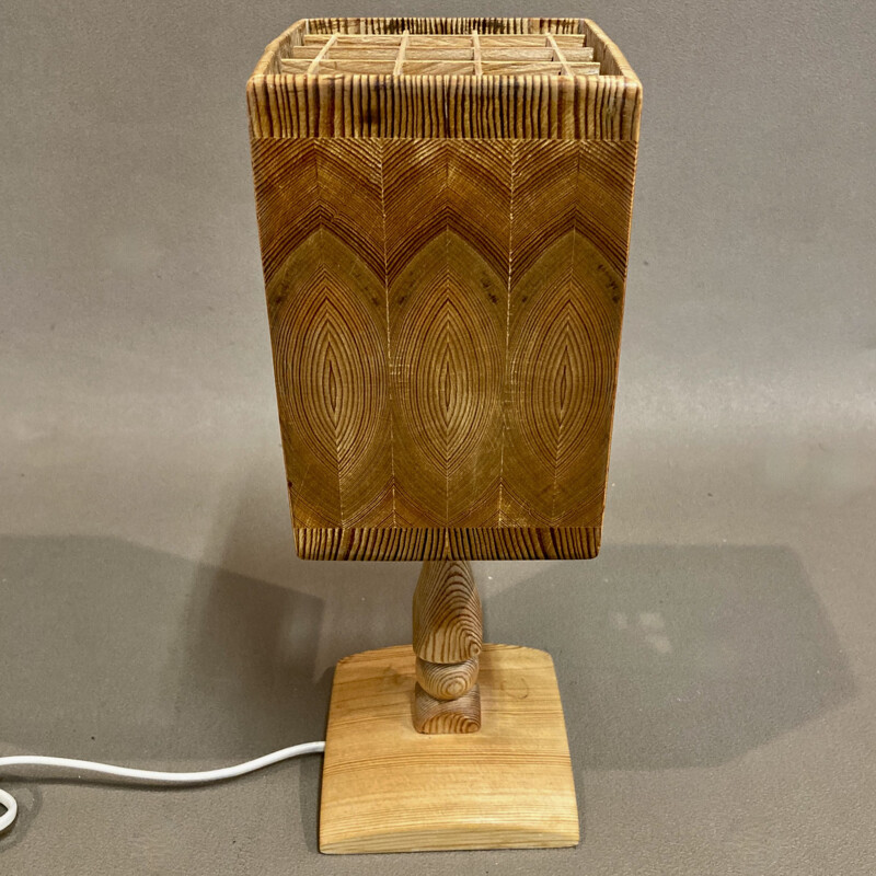 Vintage scandinavian design lamp in solid wood, 1950s