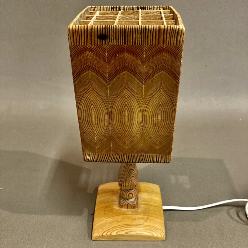 Vintage scandinavian design lamp in solid wood, 1950s