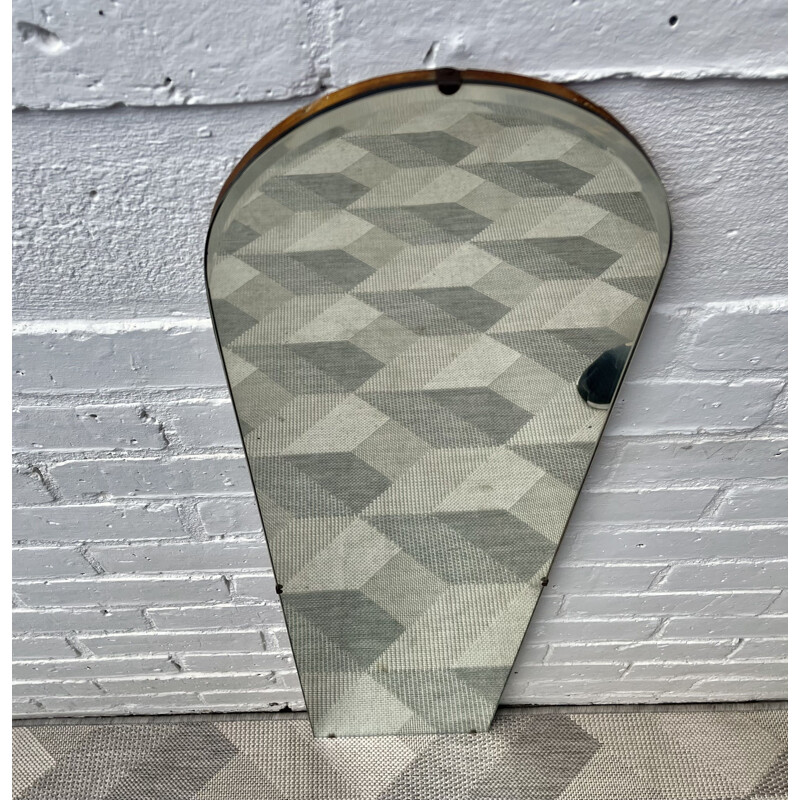 Vintage tall thin frameless wall mirror, 1950s