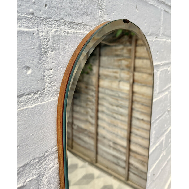 Vintage tall thin frameless wall mirror, 1950s