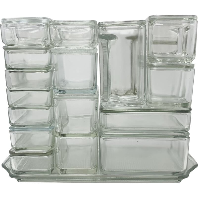 Set of vintage Bahaus glass containers by Wilhelm Wagenfeld, Germany 1930s