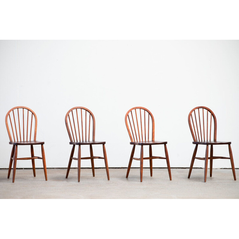 Set of 4 Scandinavian vintage stick-back chairs, 1960s