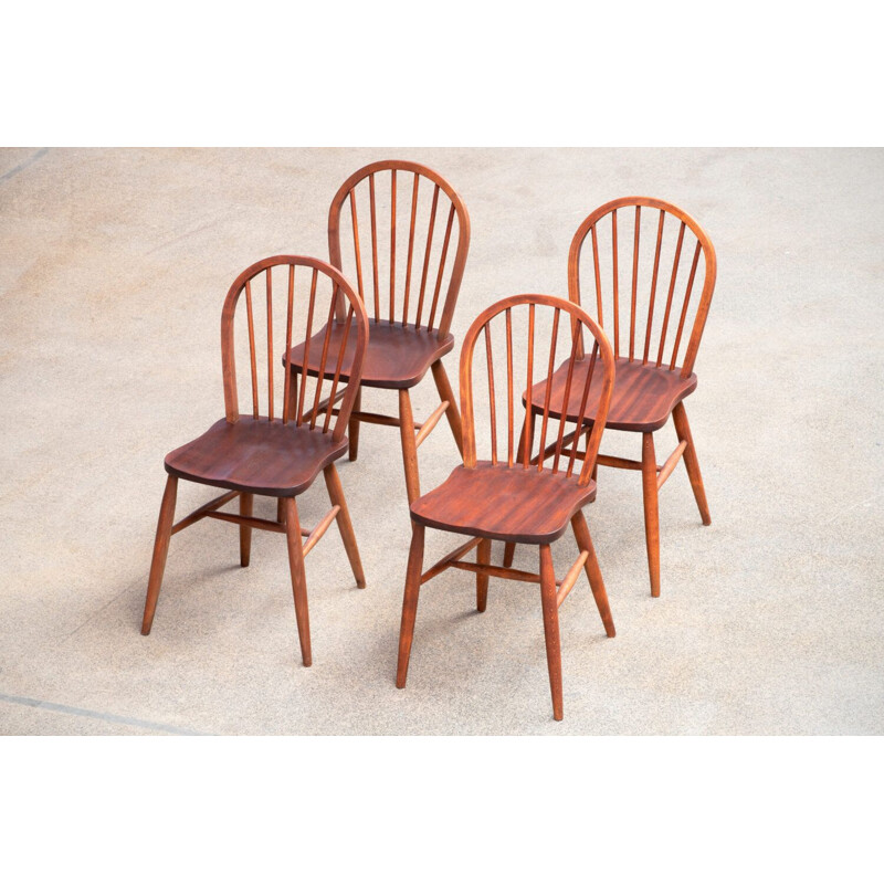 Set of 4 Scandinavian vintage stick-back chairs, 1960s