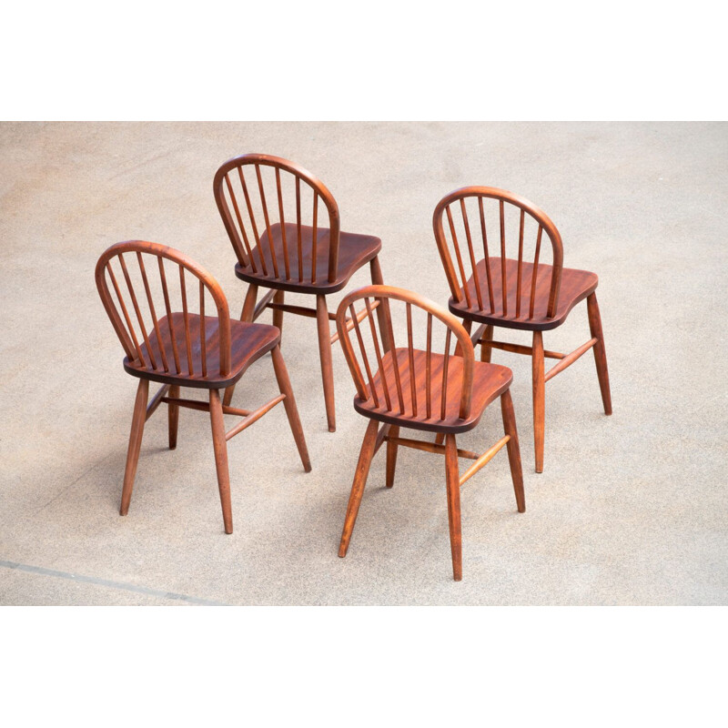 Set of 4 Scandinavian vintage stick-back chairs, 1960s