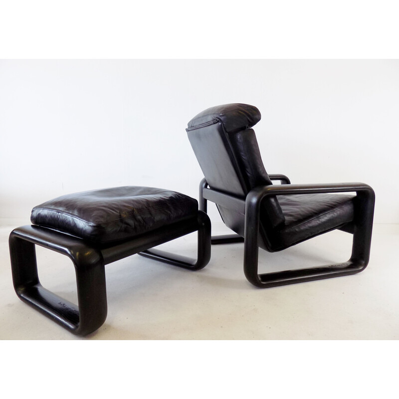 Fauteuil vintage en cuir avec ottoman par Burkhard Vogtherr pour Rosenthal Hombre, 1970