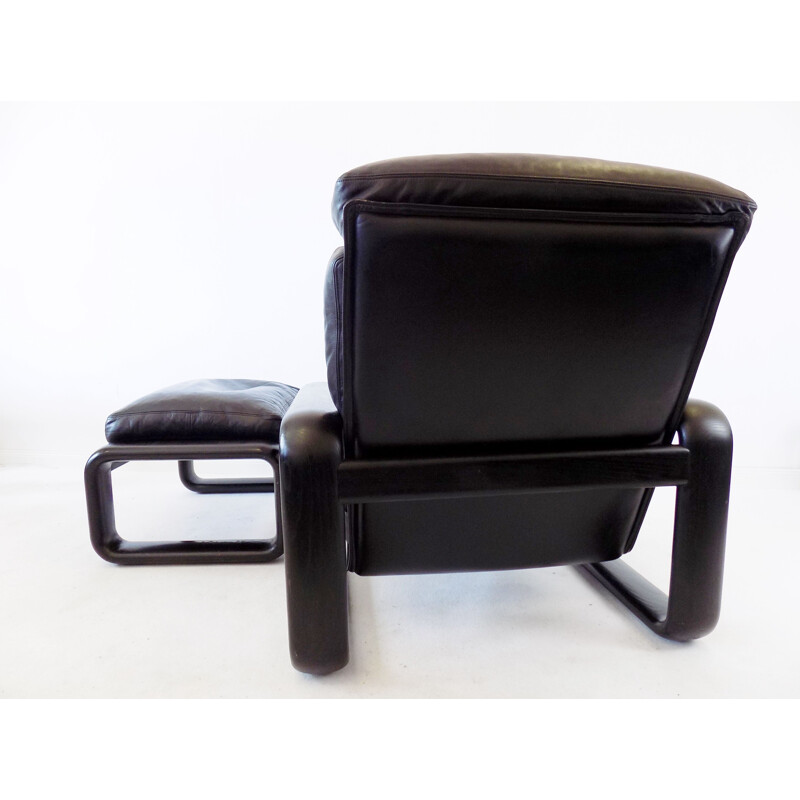 Mid century leather armchair with ottoman by Burkhard Vogtherr for Rosenthal Hombre, 1970s