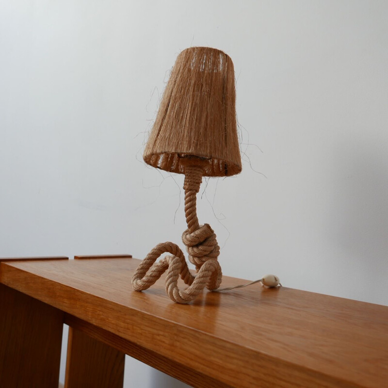 Lampe de table à cordon de corde vintage par Audoux-Minet, France 1960