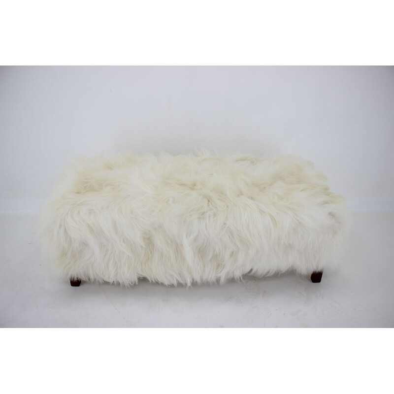 Vintage Art Deco sheepskin bench, Czechoslovakia 1930