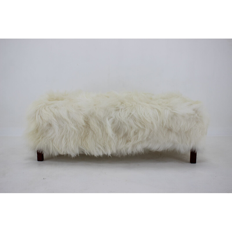 Vintage Art Deco sheepskin bench, Czechoslovakia 1930