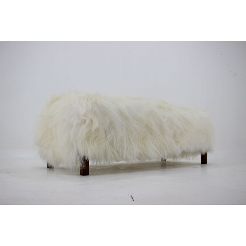 Vintage Art Deco sheepskin bench, Czechoslovakia 1930